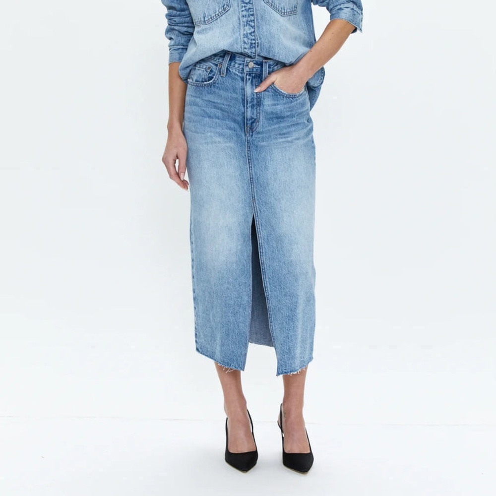 Pistola ALICE Denim Midi Skirt in Skylark Medium Wash Blue Size 28 NWOT